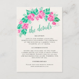 Tarjeta De Recepción Pétalos de rosa verdes rosados Flores Jardín Boda
