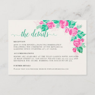 Tarjeta De Recepción Pétalos de rosa verdes rosados Flores Jardín Boda