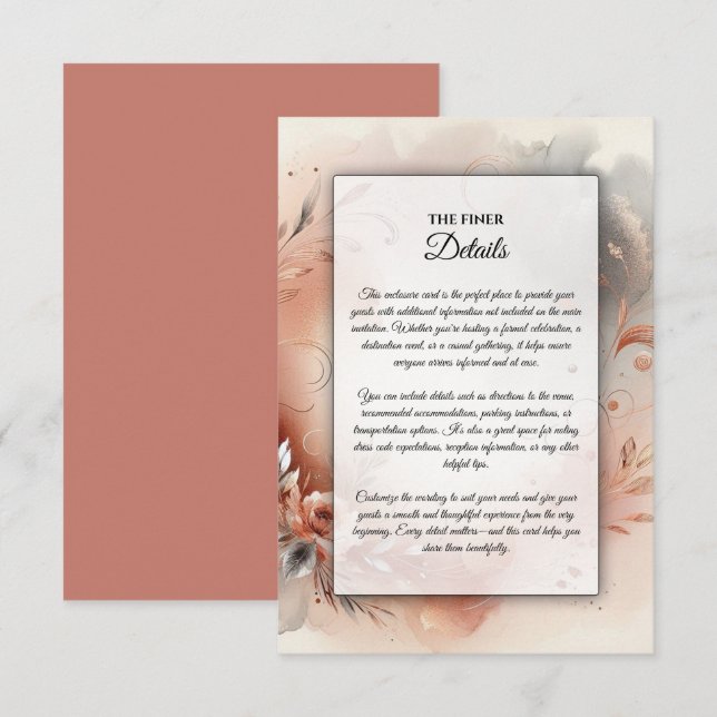Tarjeta De Recepción Pétalos ruborizados y Boda de Swirls plateado (Anverso / Reverso)