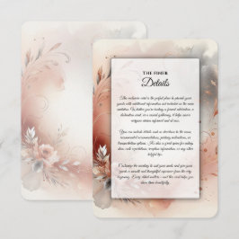Tarjeta De Recepción Pétalos Sonrojados y Remolinos de Plata Boda