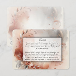 Tarjeta De Recepción Pétalos Sonrojados y Remolinos de Plata Boda