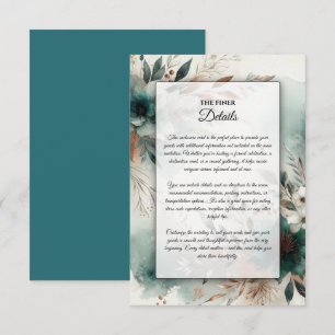 Tarjeta De Recepción Pétalos verde azulados en el Boda de sangre de bro