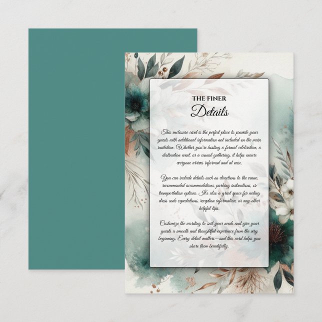 Tarjeta De Recepción Pétalos verde azulados en el Boda de sangre de bro (Anverso / Reverso)