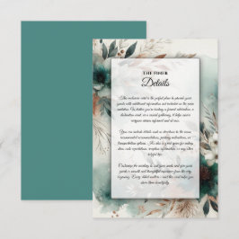 Tarjeta De Recepción Pétalos verde azulados en el Boda de sangre de bro