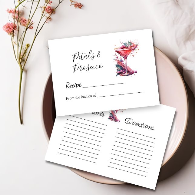 Tarjeta De Recepción Pétalos y Prosecco Floral Bridal Shower Receta (Subido por el creador)