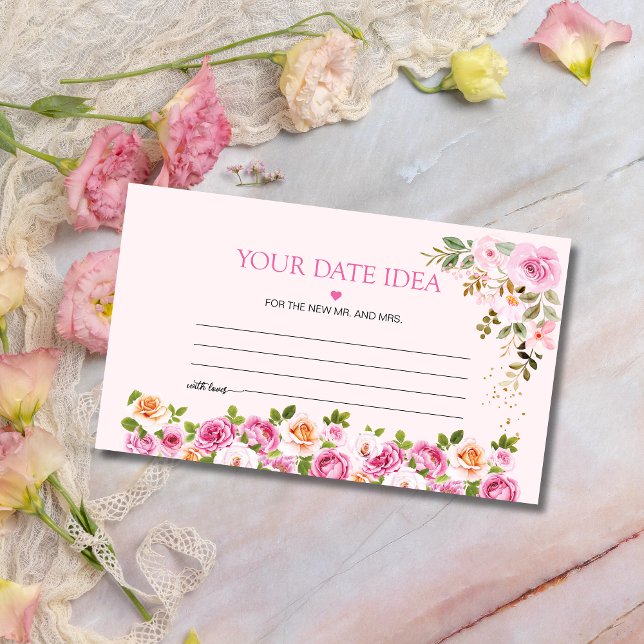 Tarjeta De Recepción Pétalos y prosecco Floral Pink Date ideas nocturna (Petals and prosecco Floral Pink Date night ideas Enclosure Card)