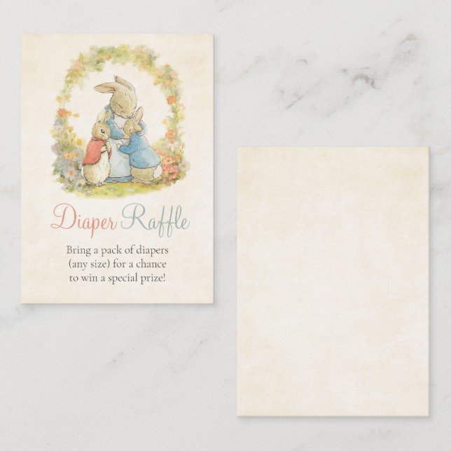 Tarjeta De Recepción Peter El Género Del Conejo Revela Diaper Raffle (Anverso / Reverso)
