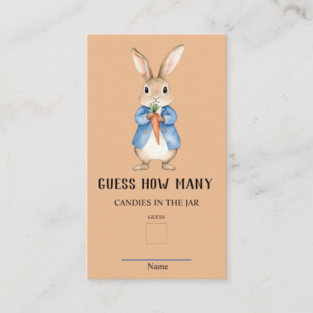 Tarjeta De Recepción Peter Rabbit Adivina Cuántos juegos de Baby Shower (Anverso)