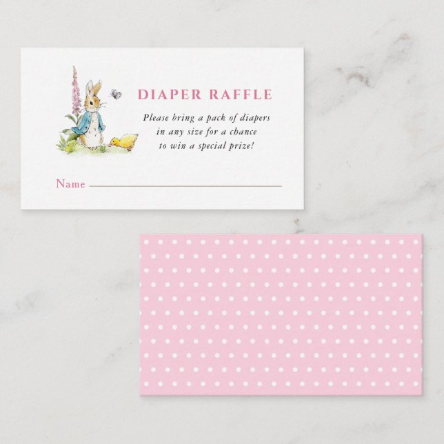 Tarjeta De Recepción Peter Rabbit Baby Girl ducha Diaper Raffle (Anverso / Reverso)