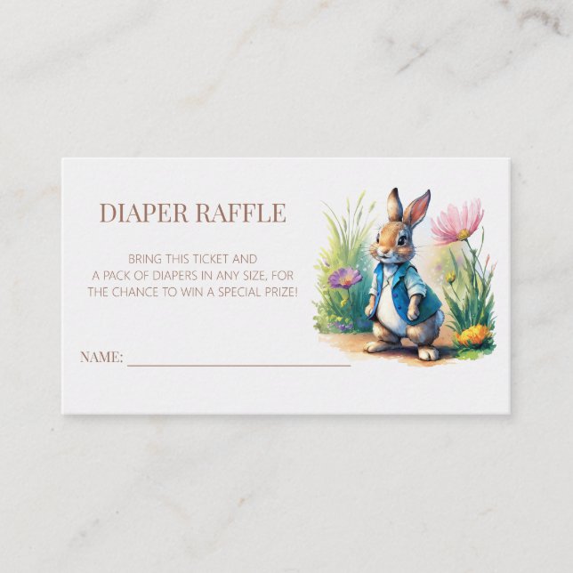 Tarjeta De Recepción Peter Rabbit Baby Shower Diaper Raffle (Anverso)