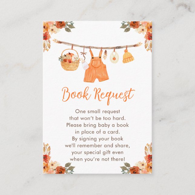 Tarjeta De Recepción Petición de libro Baby Shower de Autumn Clothes Li (Anverso)