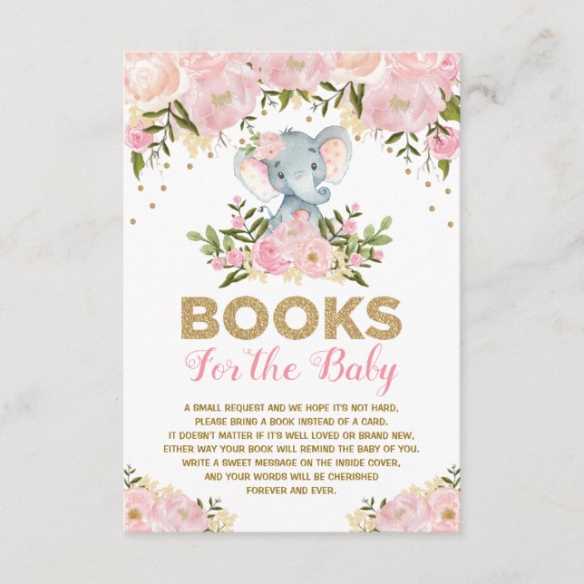 Tarjeta De Recepción Petición de libro de elefantes rosados florales pa (Anverso)