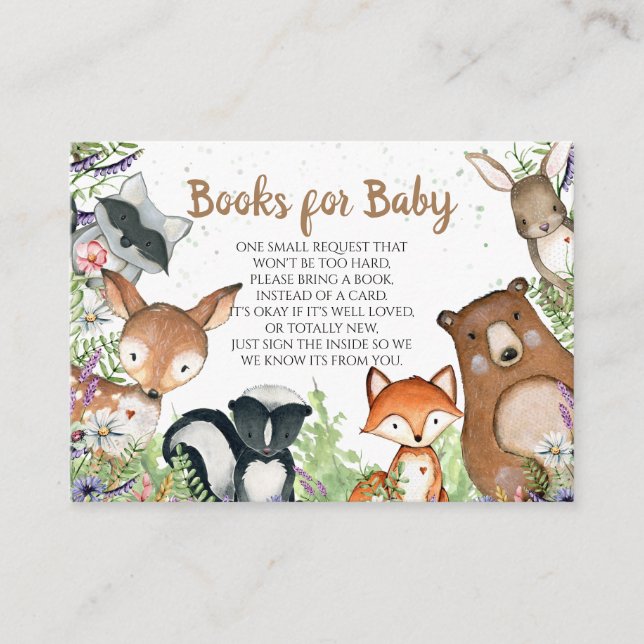 Tarjeta De Recepción Petición de libro para bebé de animales de bosque  (Anverso)