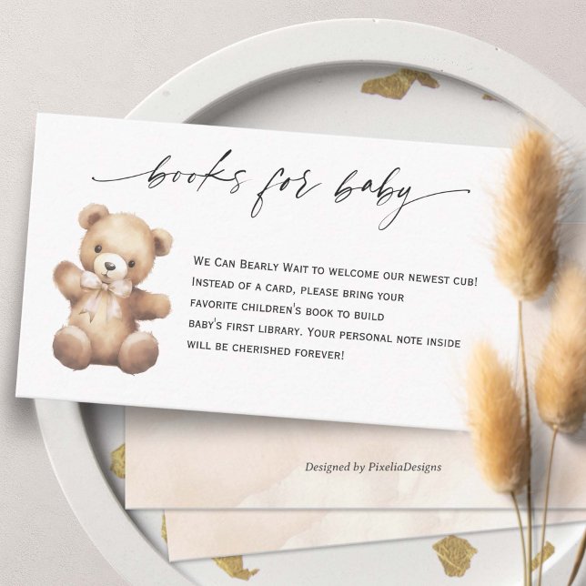 Tarjeta De Recepción Petición de libros neutrales de género beige Teddy (Beige We Can Bearly Wait, Teddy Bear Gender Neutral baby Shower Books for Baby.)