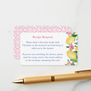 Tarjeta De Recepción Petición de receta de flores rosas y lémones posit