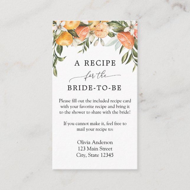 Tarjeta De Recepción Petición de receta de Naranja de apretón principal (Anverso)