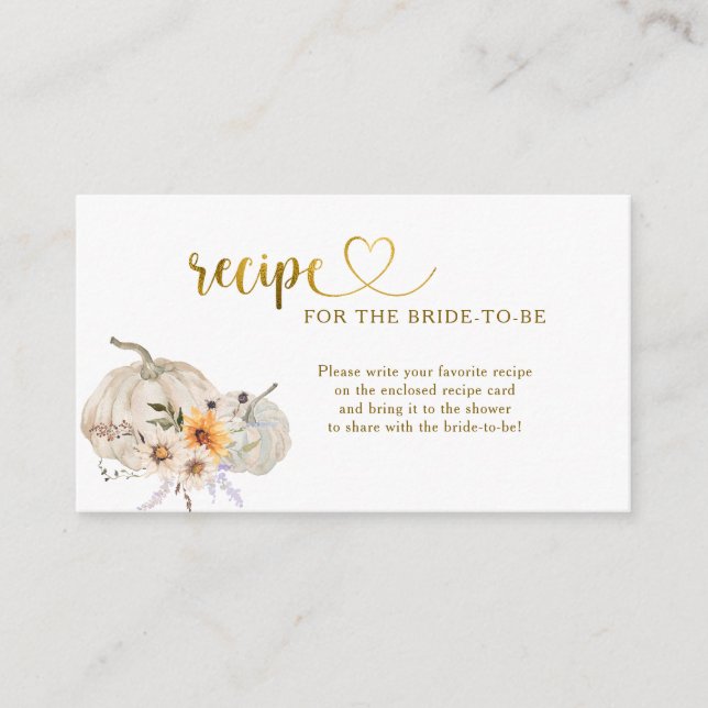 Tarjeta De Recepción Petición de receta para la ducha de novia con cala (Anverso)