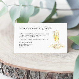 Tarjeta De Recepción Petición de receta Pearls y Prosecco Bridal Shower