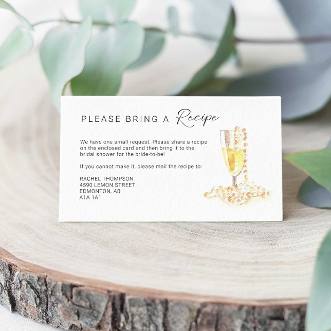 Tarjeta De Recepción Petición de receta Pearls y Prosecco Bridal Shower (Subido por el creador)