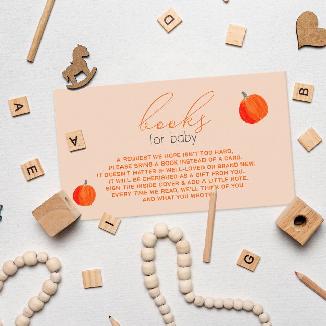 Tarjeta De Recepción Petición de un libro de Baby Shower de Little Pump (Little Pumpkin Fall Baby Shower Book Request Enclosure Card)
