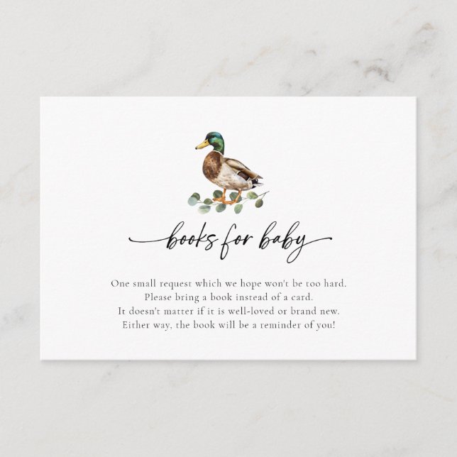 Tarjeta De Recepción Petición de un libro de Baby Shower para el pato p (Anverso)