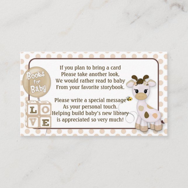 Tarjeta De Recepción Peticiones de libros de jirafa en lugar de una tar (Anverso)