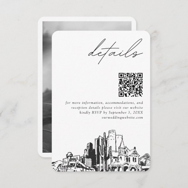 Tarjeta De Recepción Phoenix Boda Detalles modernos Código QR (Anverso / Reverso)