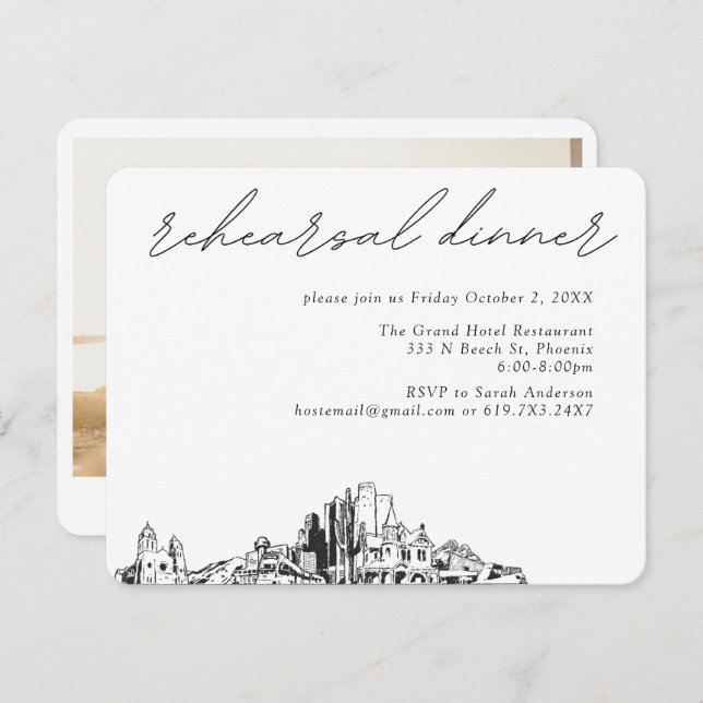 Tarjeta De Recepción Phoenix Boda Elegante Ensayo Cena (Anverso / Reverso)