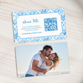Tarjeta De Recepción Photo Online RSVP QR Code Blue Seashell Watercolor