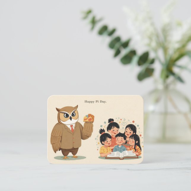 Tarjeta De Recepción Pi Day Enclosure Card – Cute Owl Teacher (Anverso de pie)