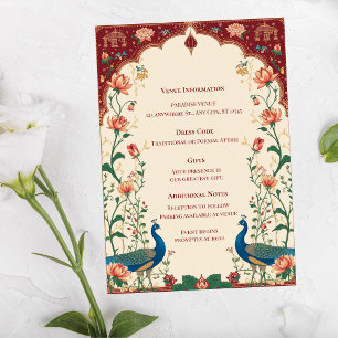 Tarjeta De Recepción Pichwai Elegante Boda India Pavón