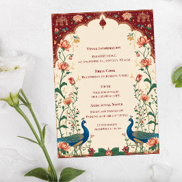 Tarjeta De Recepción Pichwai Indian Peacock Elegant Wedding