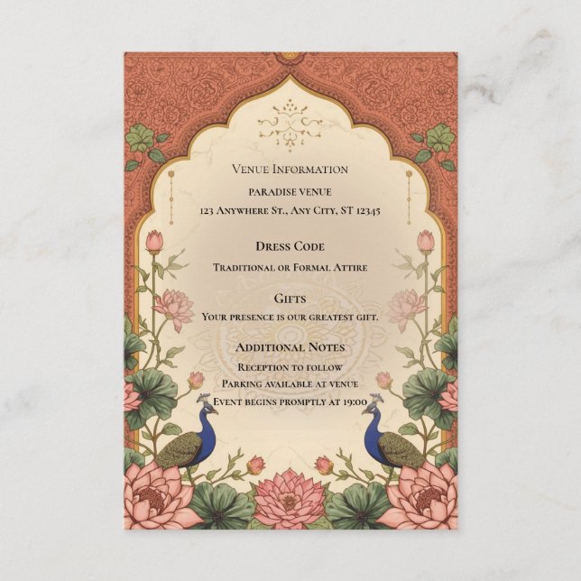 Tarjeta De Recepción Pichwai Inspired Indian Wedding Enclosure Card (Anverso)