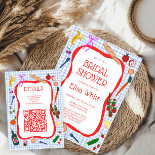 Tarjeta De Recepción Pícnic de Cuadros Modernos Lindos QR Personalizado