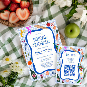 Tarjeta De Recepción Pícnic de Cuadros Modernos Lindos QR PERSONALIZADO