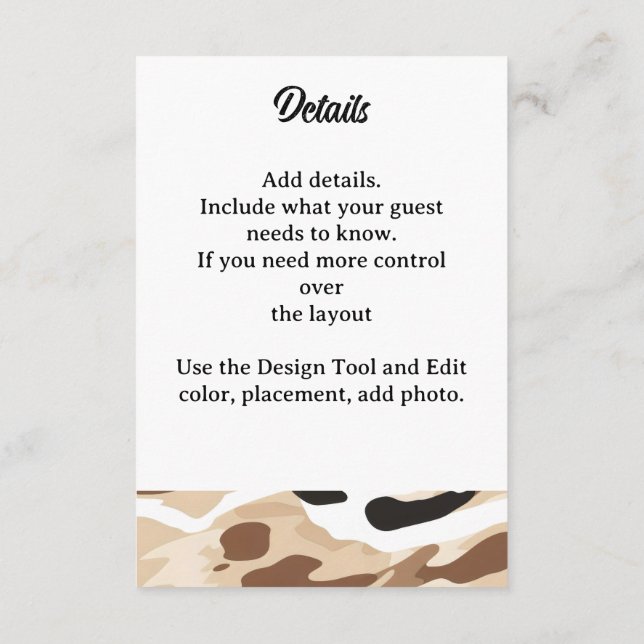 Tarjeta De Recepción Piel de vaca de Boda de granja (Reverso)