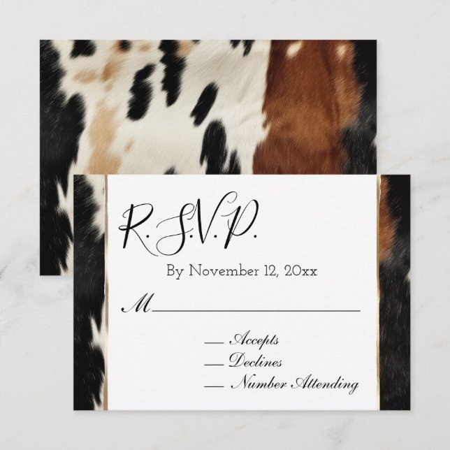Tarjeta De Recepción Piel de vaca occidental crema marrón Boda RSVP (Anverso / Reverso)