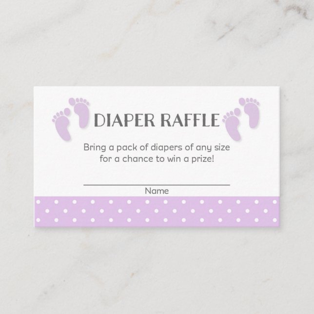 Tarjeta De Recepción Pies de bebé morado Baby Shower Diaper Raffle Entr (Anverso)