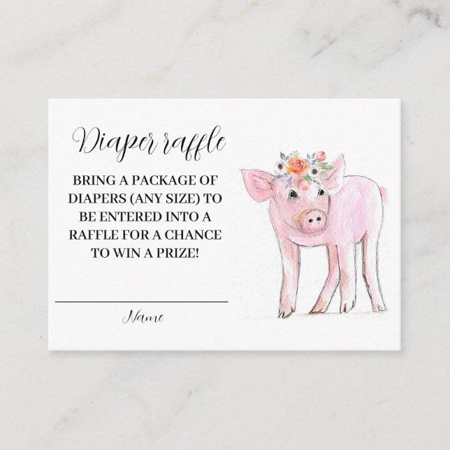 Tarjeta De Recepción Piglet Piggy Granja Animal Diaper Raffle Baby Show (Anverso)