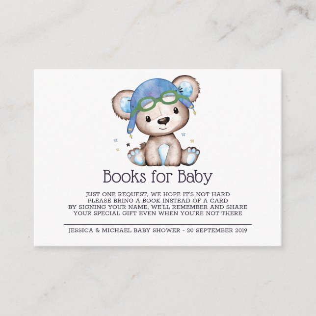 Tarjeta De Recepción Piloto de acuarela Teddy Bear Boys para bebé (Anverso)