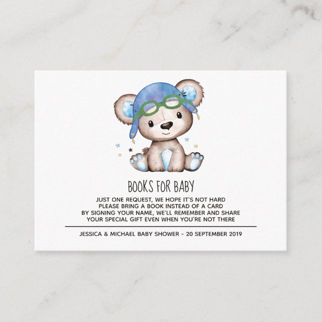 Tarjeta De Recepción Piloto de acuarela Teddy Bear Boys para bebé (Anverso)