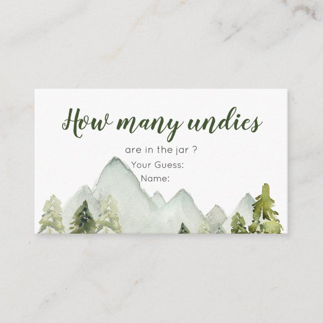 Tarjeta De Recepción Pine Tree Adventure Baby Shower Cuántos Unds (Anverso)
