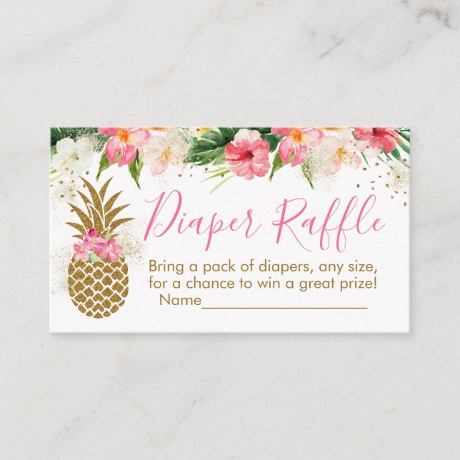 Tarjeta De Recepción Pineapple Tropical Floral Ducha Diaper Raffle (Anverso)