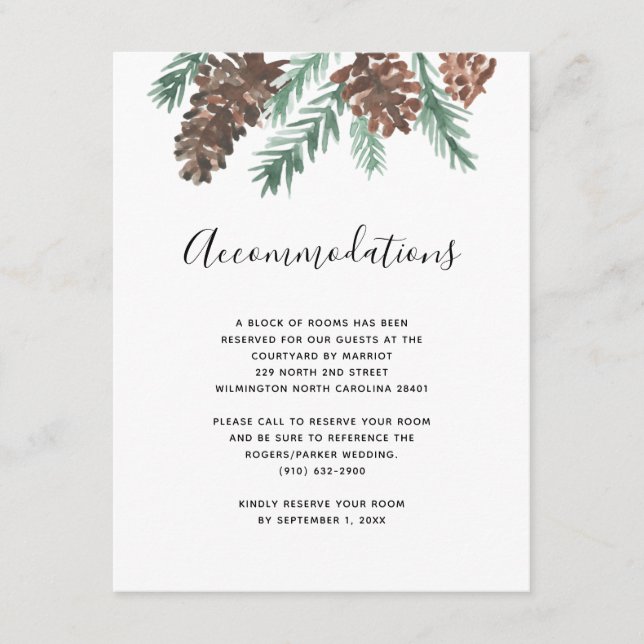Tarjeta De Recepción Pinecone de invierno | Alojamiento boda (Anverso)