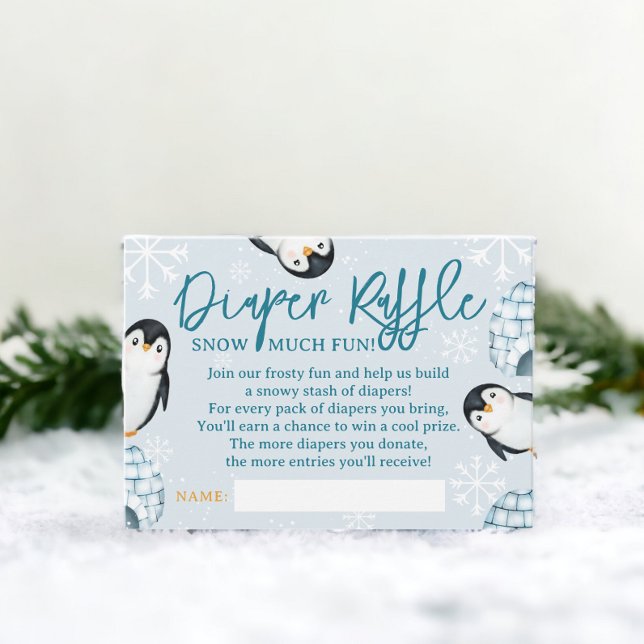 Tarjeta De Recepción Pingüino de invierno iglús de pañales rifa de bebé (Winter penguin igloos diaper raffle baby shower enclosure card)