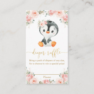 Tarjeta De Recepción Pingüino Rubor Pink Floral Baby Diaper Raffle