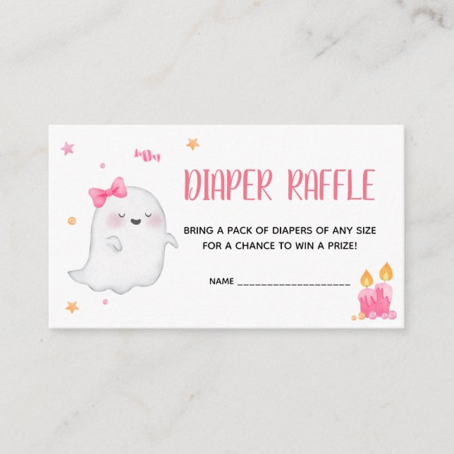 Tarjeta De Recepción Pink A Little Boo Ghost Baby Shower Diaper Raffle (Anverso)