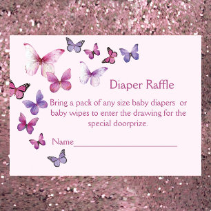 Tarjeta De Recepción Pink A Little Butterfly Baby Shower Diaper Raffle