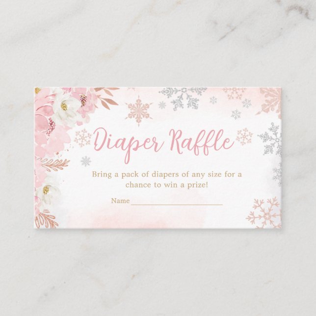 Tarjeta De Recepción Pink A Little Snowflake Baby Shower Diaper Raffle (Anverso)