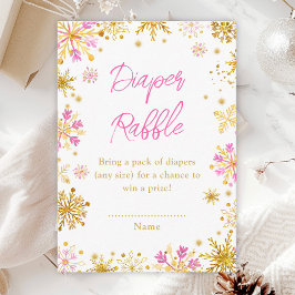 Tarjeta De Recepción Pink and Gold Snowflakes Winter Diaper